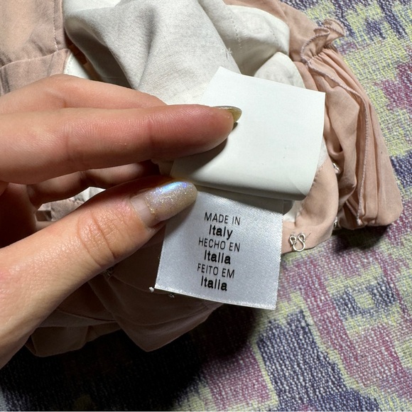 Anna Molinari Womens Mini Dress Ruffle Pleated Short Sleeve Lace Lined in Peach - Picture 13 of 16